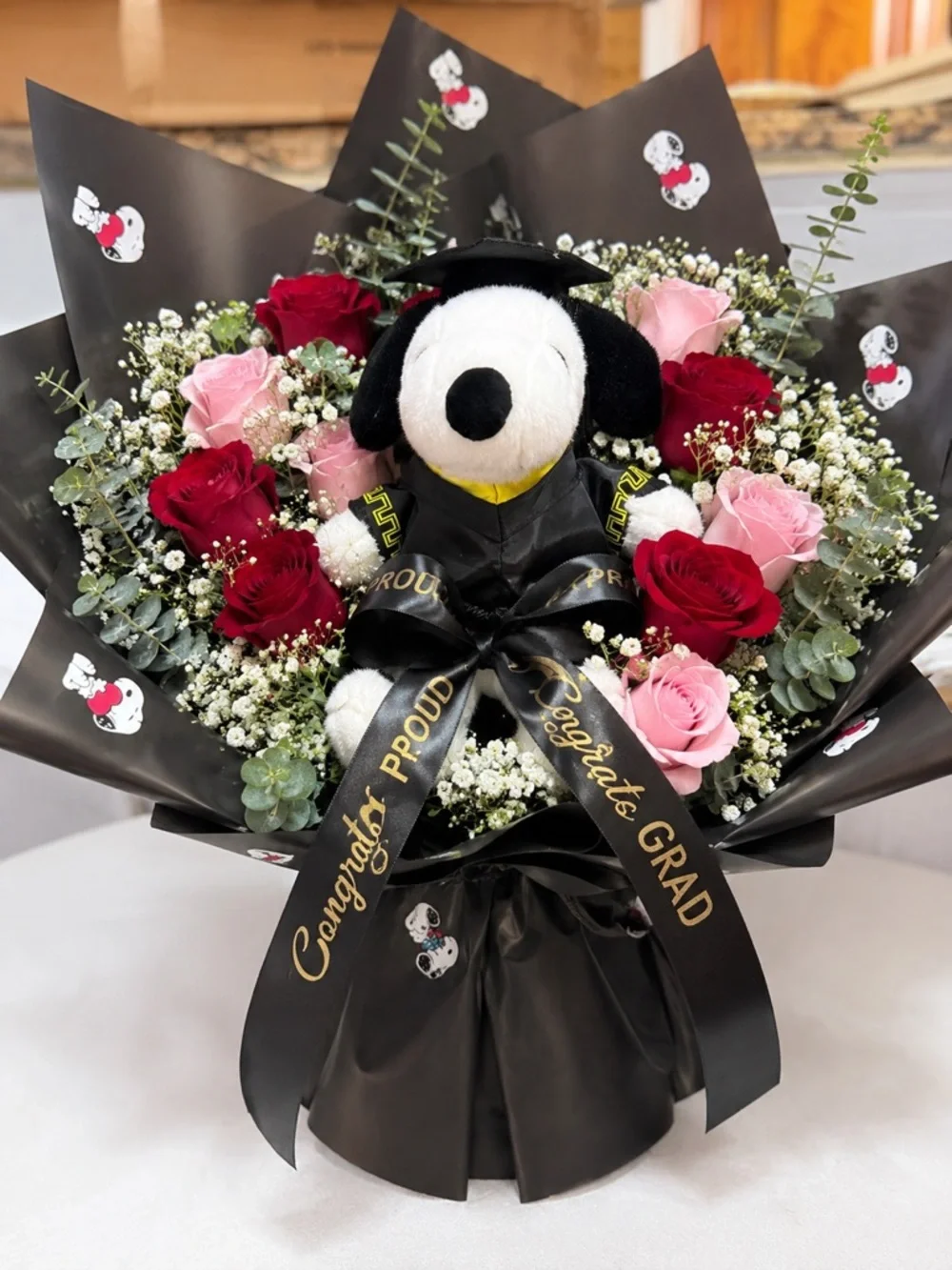 Graduation Plush Bouquet Kit w/ Wrapping Paper & 2 Yards Ribbon